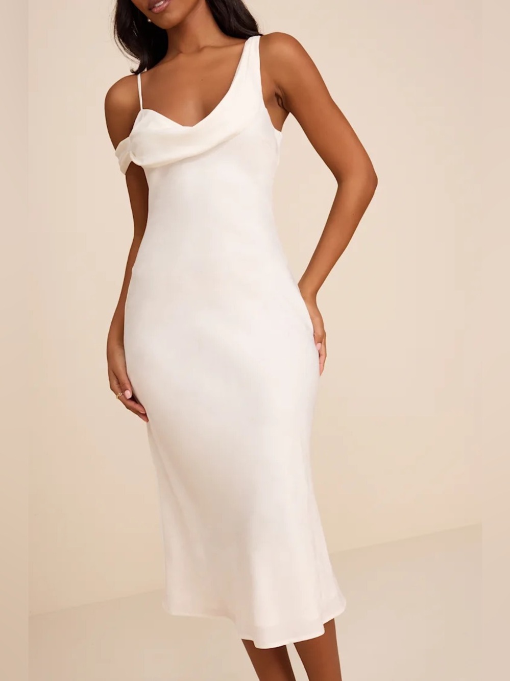 Lulus Cavani White Satin Asymmetrical Midi Dress - Size L